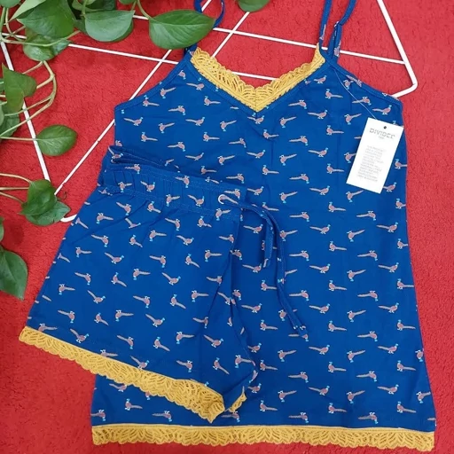 ست تاپ و شورتک لبه دانتل (با بند قابل تنظیم) اچ اند ام کارت سفید- فروشگاه میس پارلا