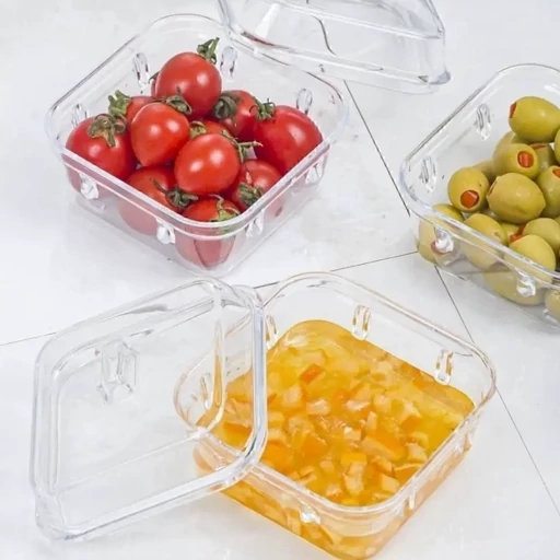 پک دو عددی قندان کریستال مربع ظرف نگهداری غذا درب دار مربع اکریلیک- فروشگاه میس پارلا