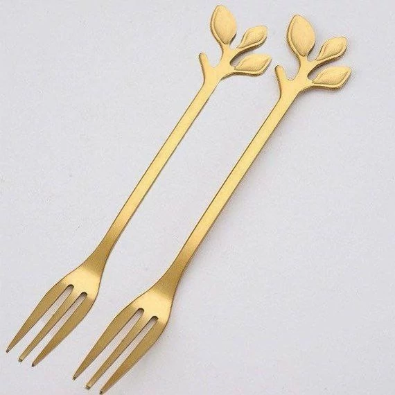 چنگال زیتون طلایی طرح برگ 6 عددی Gvilon- فروشگاه میس پارلا