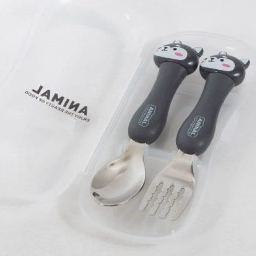 قاشق و چنگال کودک انیمال دسته سیلیکونی خارجی- فروشگاه میس پارلا