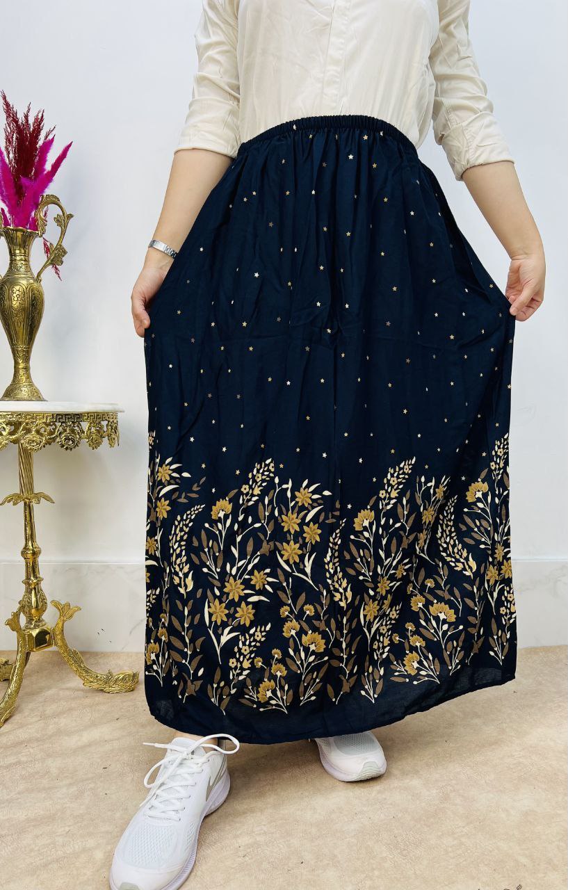 دامن نخی زنانه بلند چین دار طرح گندم- فروشگاه میس پارلا