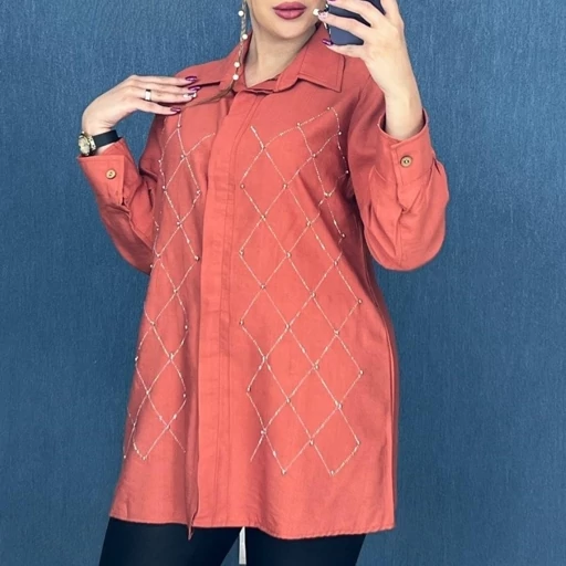 مانتو زنانه و دخترانه نگین و مروارید بدون ریزش طرح لوزی- فروشگاه میس پارلا