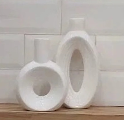 ست گلدان طوق دکوراتیو سفید 2 تکه- فروشگاه میس پارلا