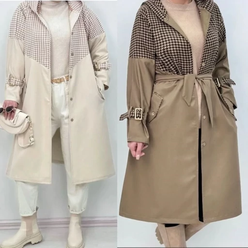 مانتو پائیزه ترکیبی کتان کج راه و فوتر پشمی پیچازی- فروشگاه میس پارلا