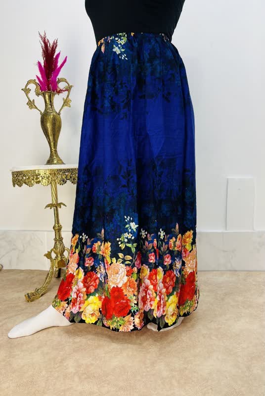 دامن نخی زنانه بلند چین دار طرح گلدار- فروشگاه میس پارلا