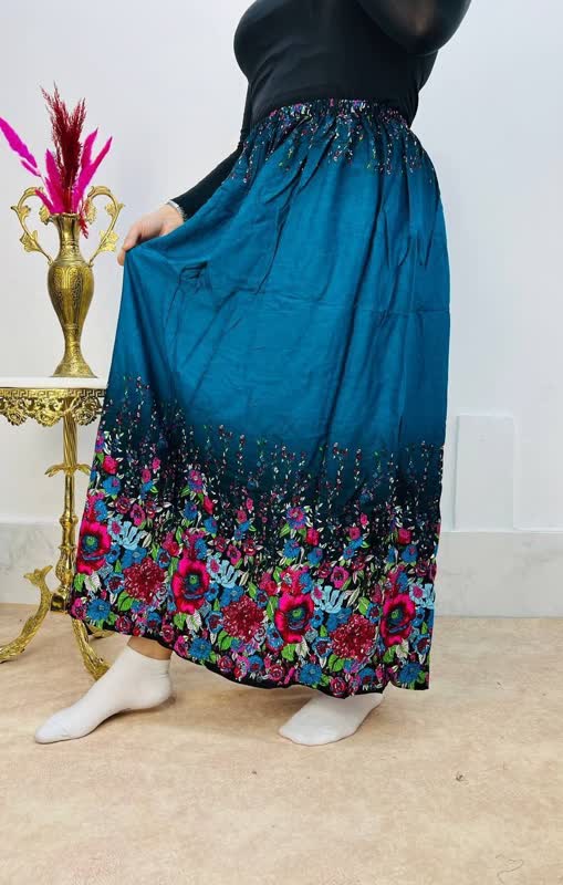 دامن نخی زنانه بلند چین دار طرح تایلندی- فروشگاه میس پارلا